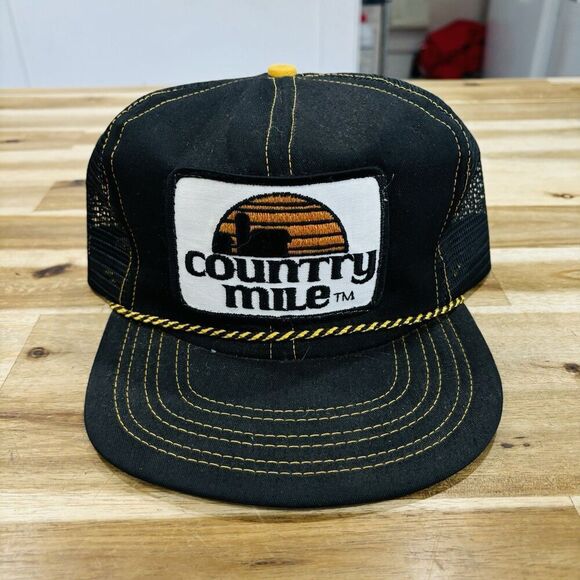 Vintage 80s Country Mile Patch Mesh Back Trucker Rope Hat Snapback Ball Cord Cap - Picture 1 of 6